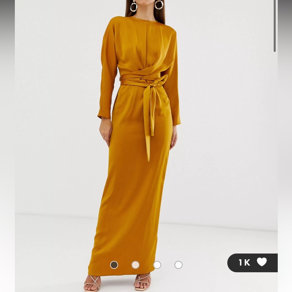 ASOS DESIGN satin maxi dress with batwing sleeve and wrap waist in rust